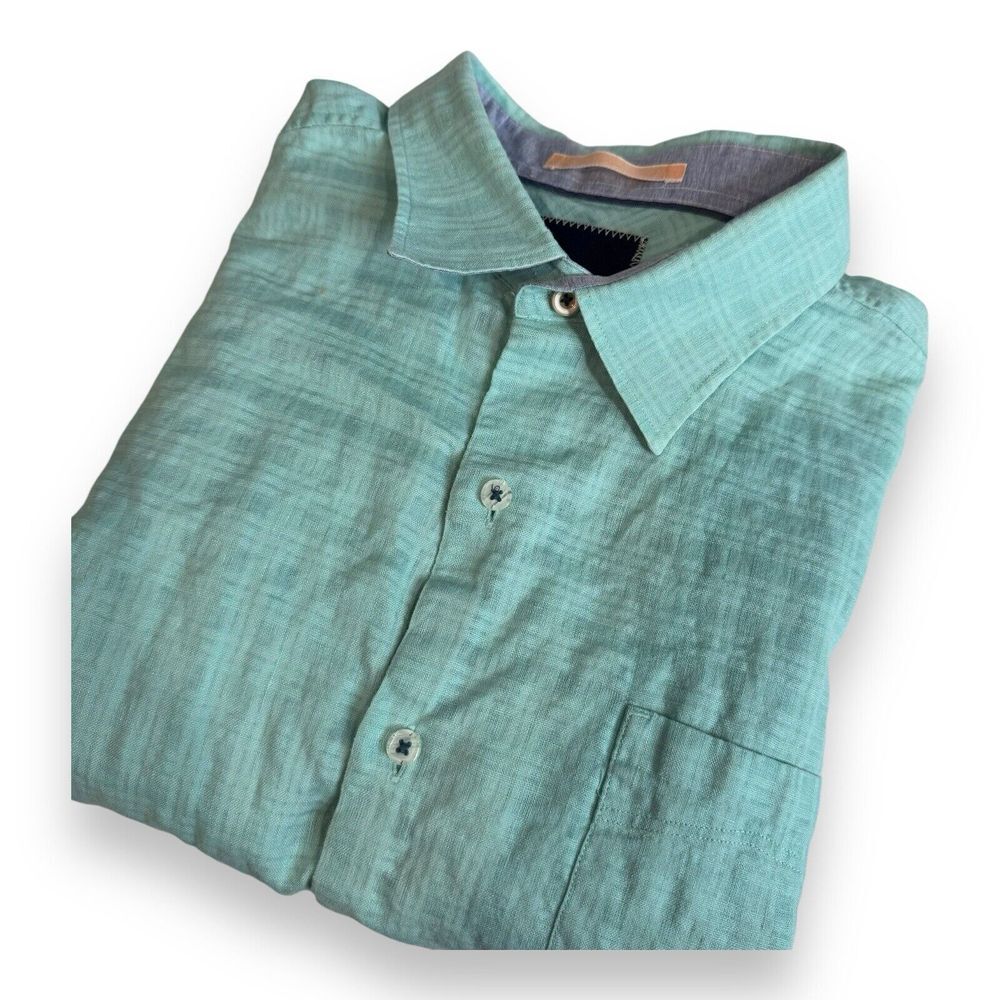 Tommy Bahama Men's L Aqua‎ Long Sleeve Shirt Linen Cotton